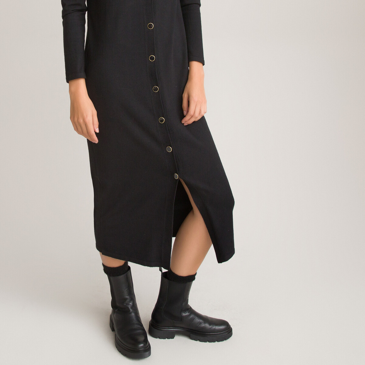 Платье-пуловер LA REDOUTE COLLECTIONS Воротник-поло длинные рукава L черный, размер L - фото 3