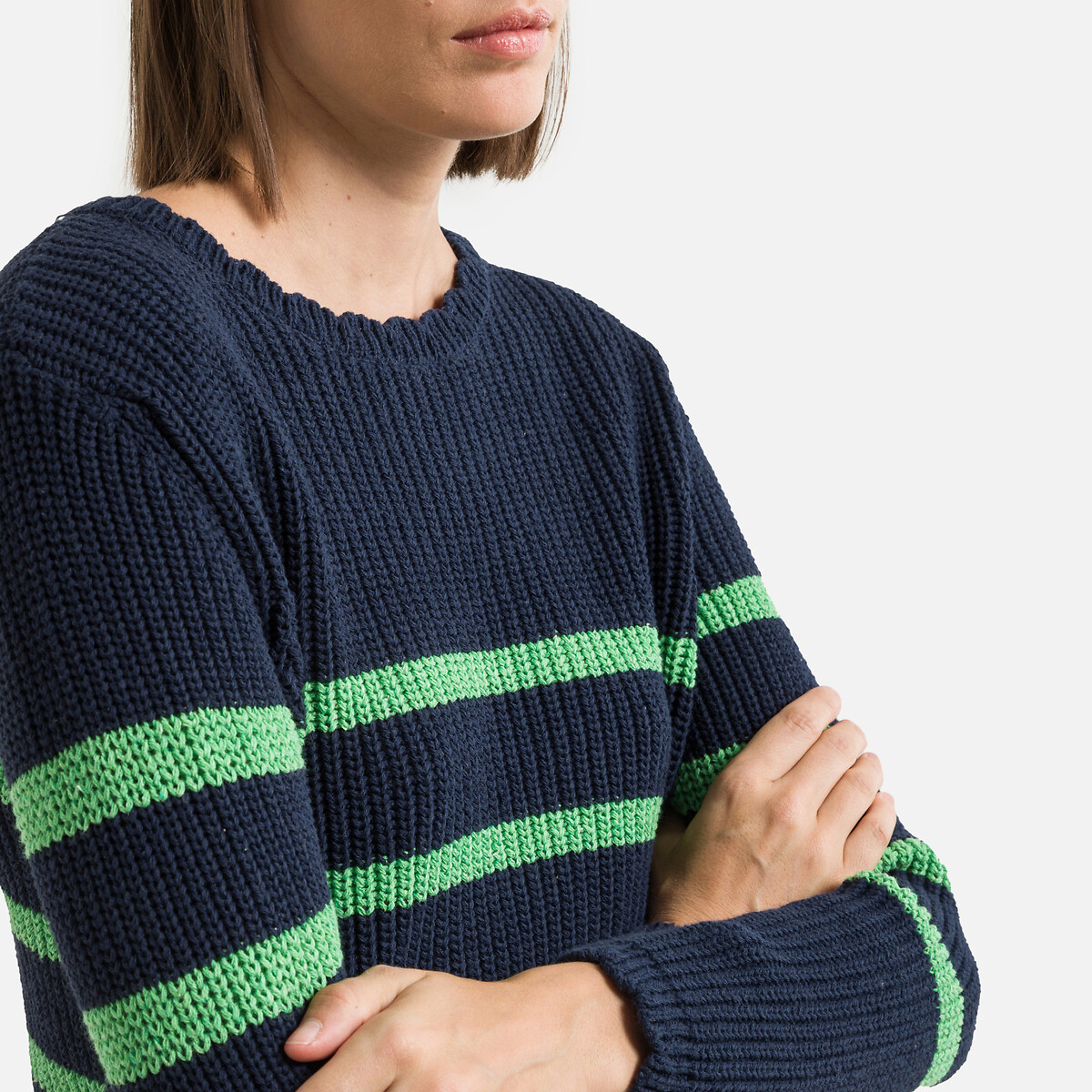 Пуловер в полоску круглый вырез  L синий LaRedoute, размер L - фото 3