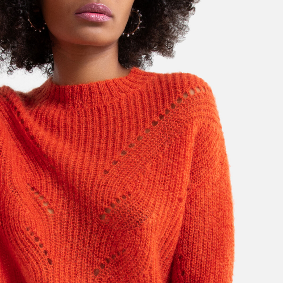 Пуловер La Redoute Объемного покроя с круглым вырезом из плотного трикотажа S оранжевый, размер S - фото 3