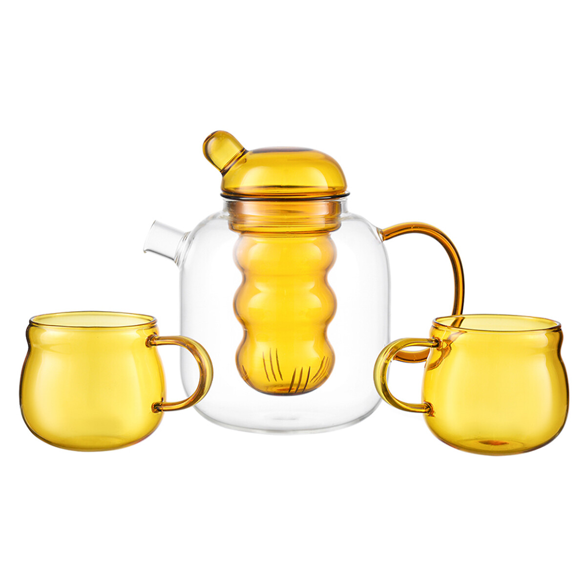 Чайник стеклянный с 2 чашками 12 л желтый  единый размер желтый