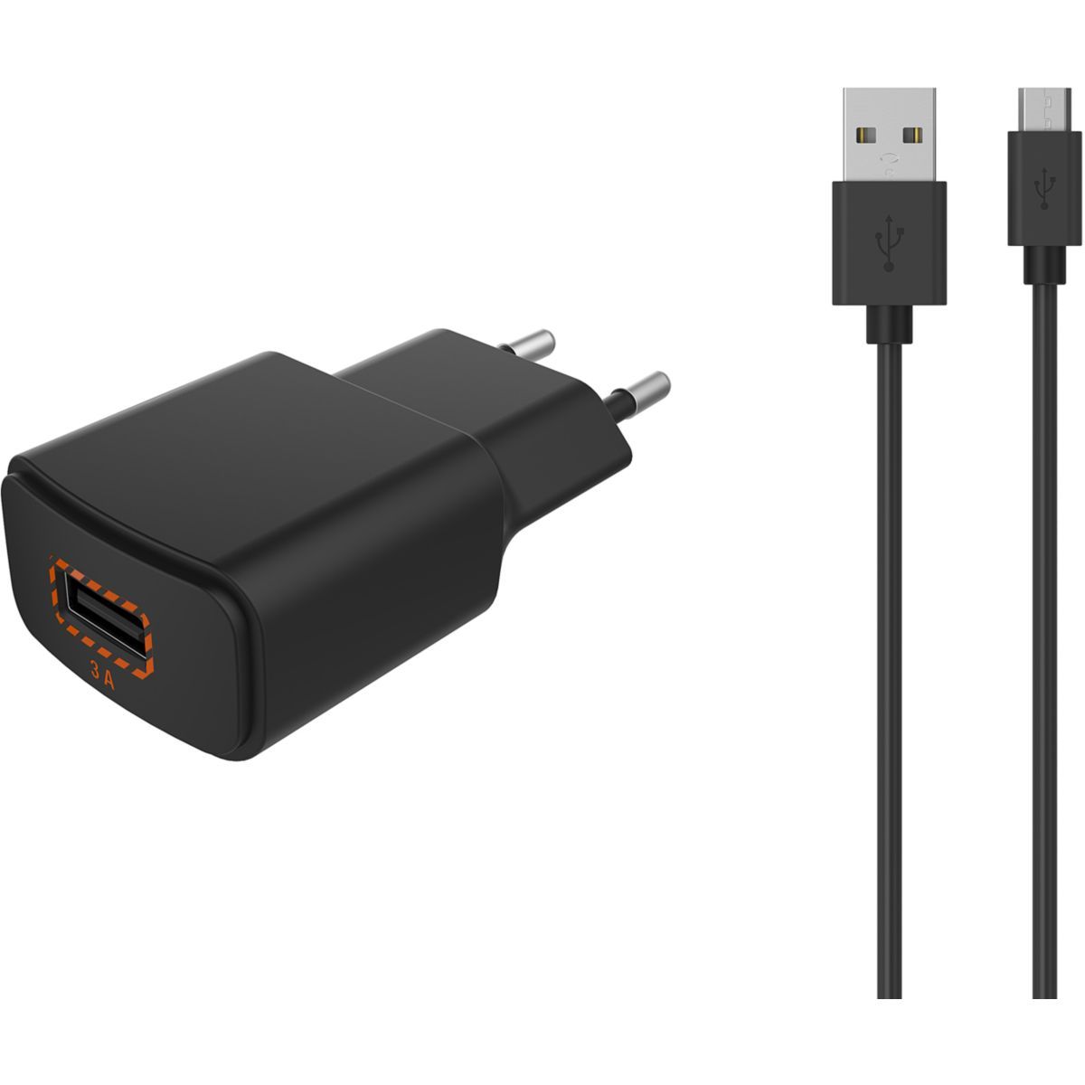 Chargeur secteur ESSENTIELB quick charge 3.0 + Cable Micro-USB noir