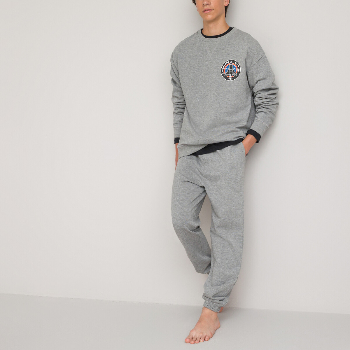 Комплект пижамный из трех вещей La Redoute 10 лет - 138 см серый свитшот с круглым вырезом из мольтона принт надпись спереди 6 лет 114 см синий