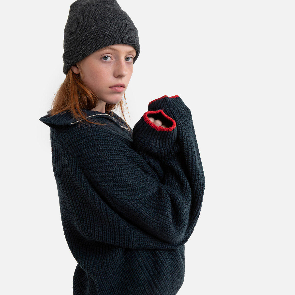 Пуловер La Redoute С воротником-стойкой из тонкого трикотажа 10-18 лет 10 лет - 138 см синий, размер 10 лет - 138 см