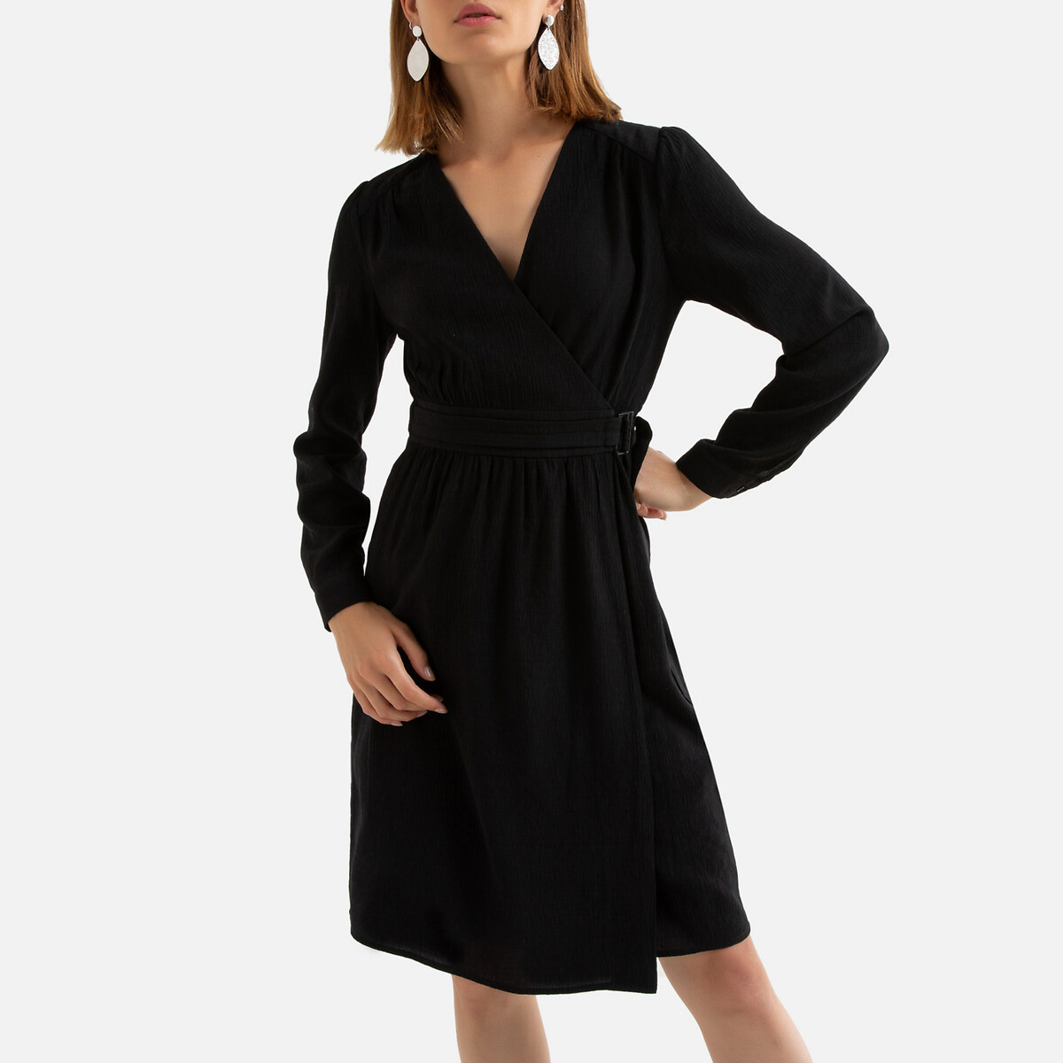 Платье La Redoute С запахом короткое длинные рукава 0(XS) черный, размер 0(XS) С запахом короткое длинные рукава 0(XS) черный - фото 3