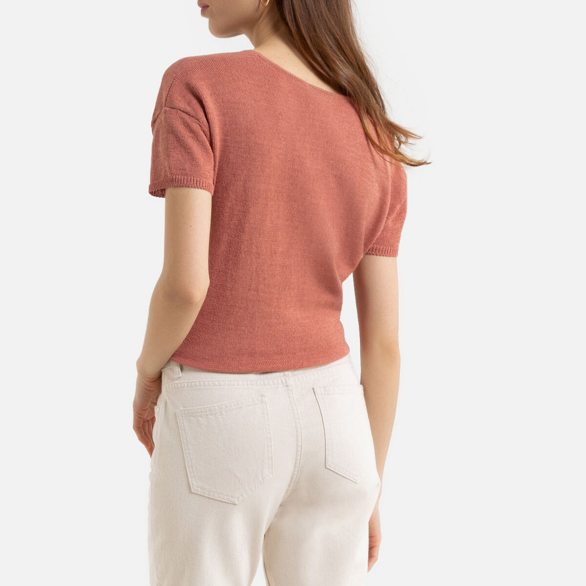 Пуловер La Redoute С V-образным вырезом из тонкого трикотажа XL розовый, размер XL - фото 4