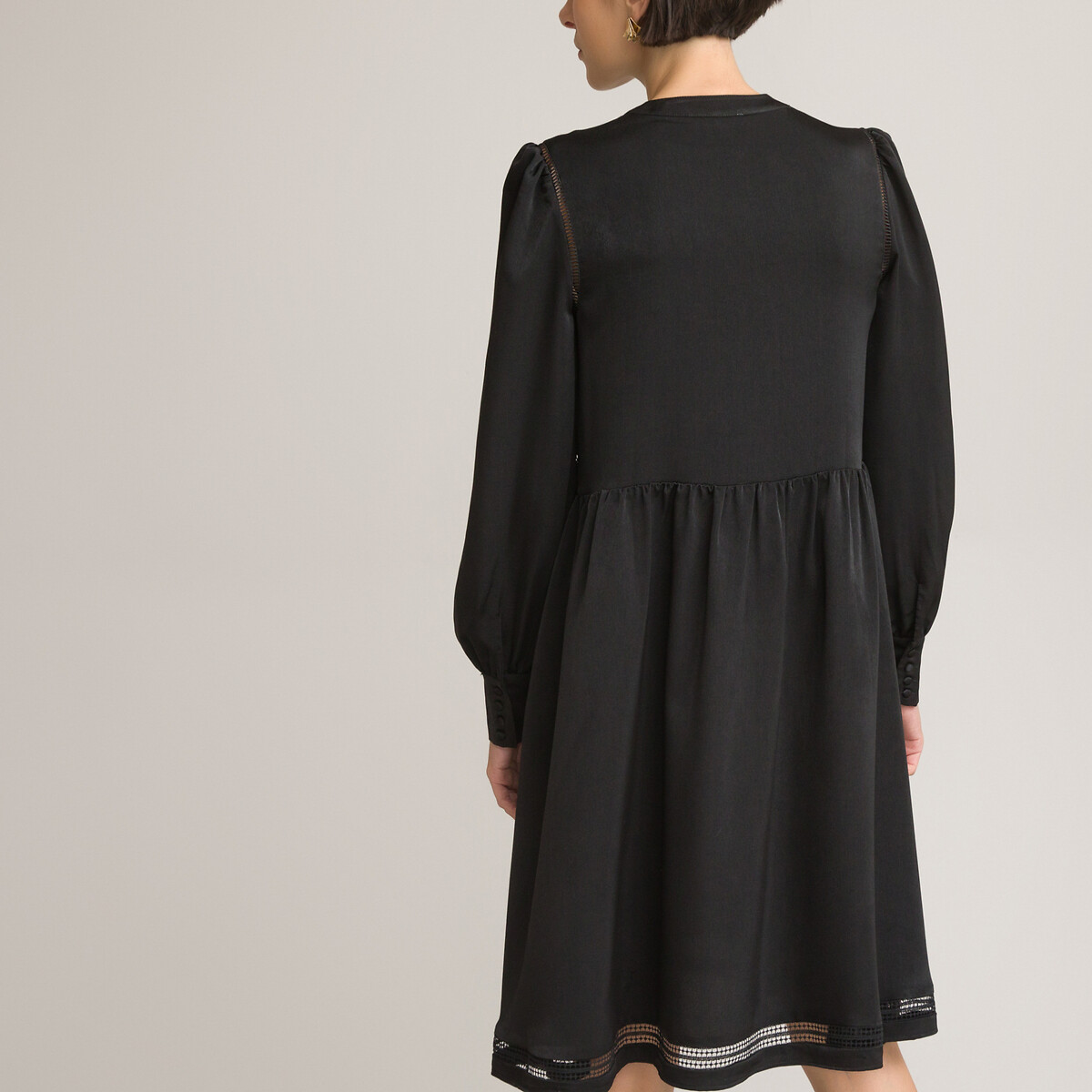 Платье LaRedoute Короткое расклешенное с длинными рукавами 44 черный, размер 44 - фото 4