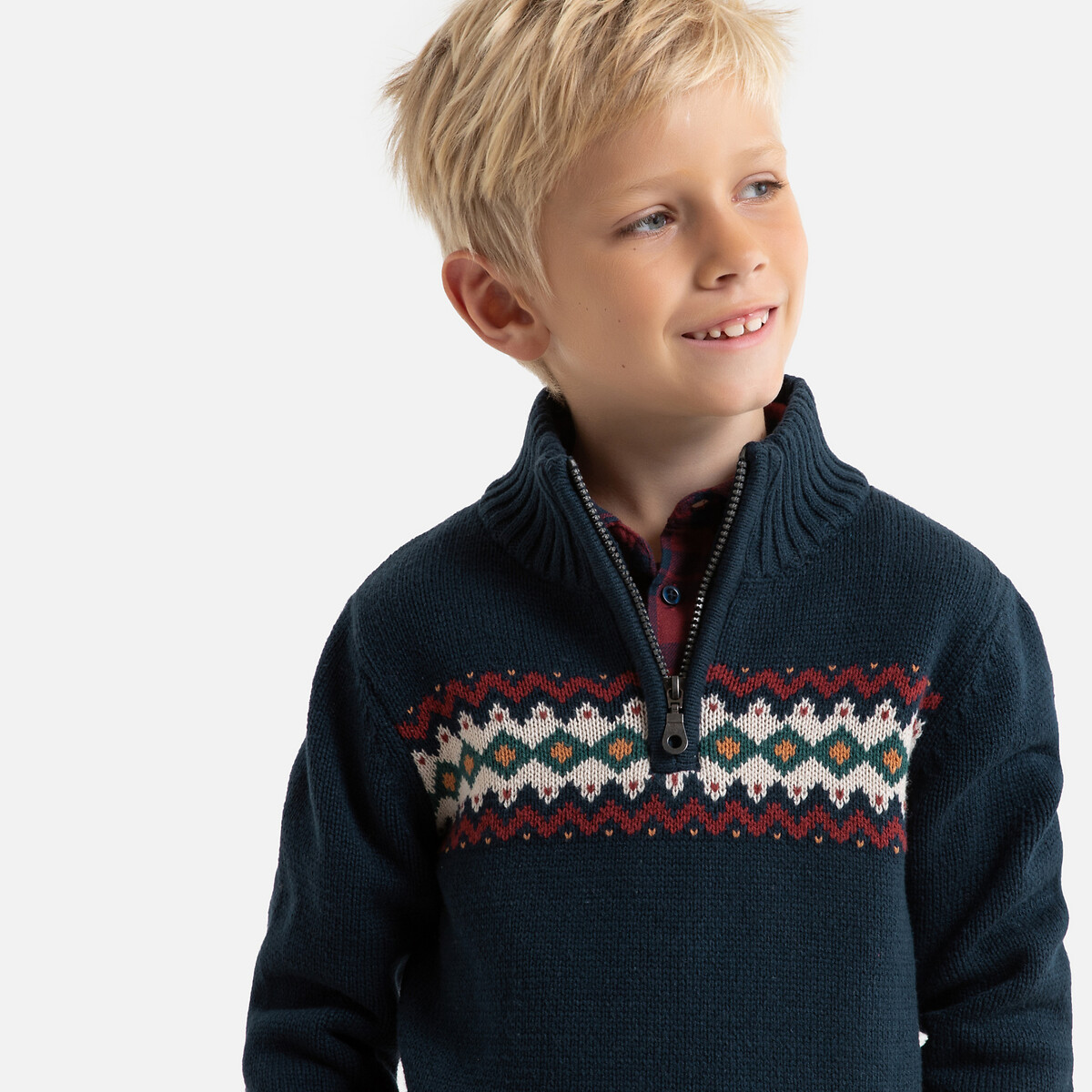 Пуловер La Redoute С воротником-стойкой из плотного трикотажа 3-12 лет 6 лет - 114 см синий, размер 6 лет - 114 см