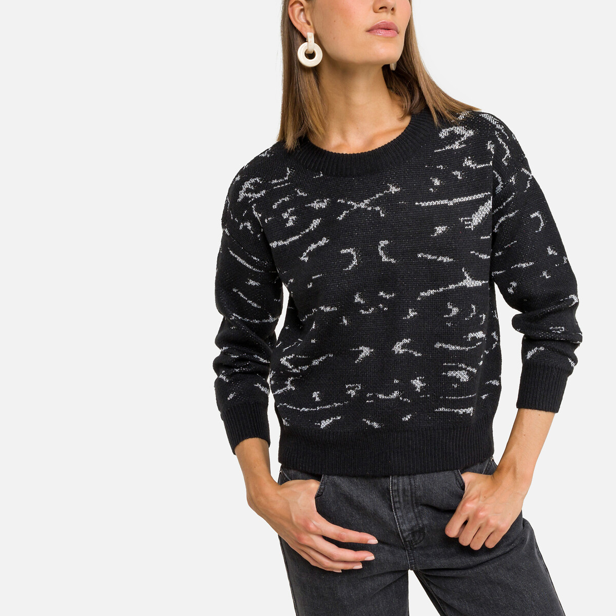 Пуловер С круглым вырезом и вставками M/L черный