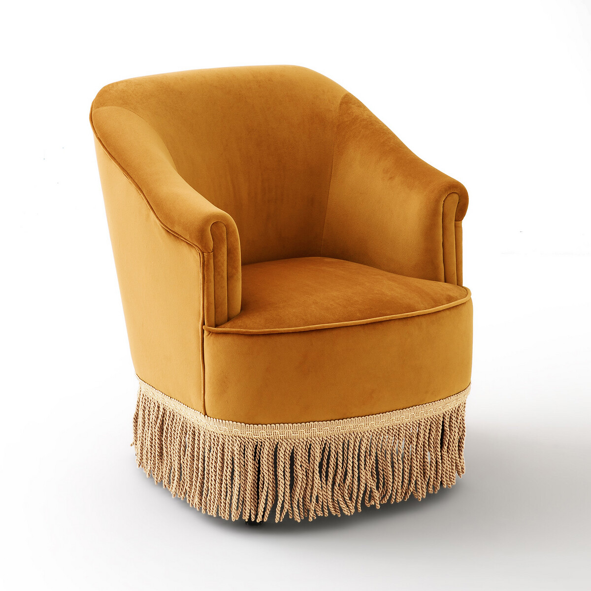 Кресло LaRedoute Низкое и широкое в винтажном стиле из велюра с бахромой RAMONA 1-мест. желтый, размер 1-мест. - фото 1