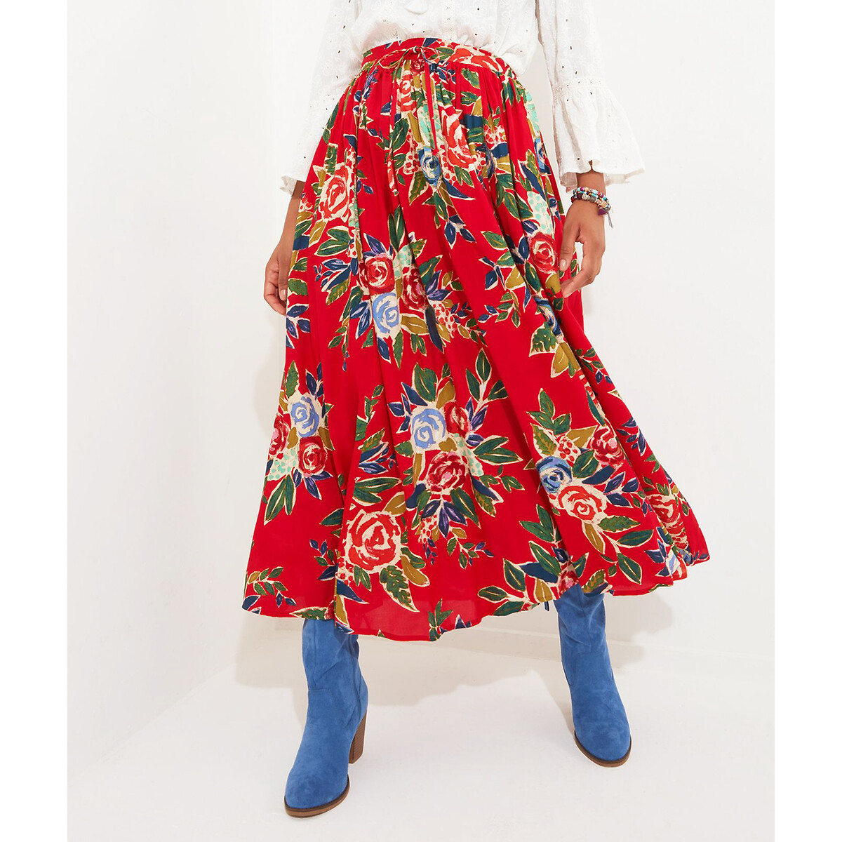 Юбка длинная с цветочным рисунком 42 (FR) - 48 (RUS) красный юбка длинная асимметричная с принтом 42 fr 48 rus синий