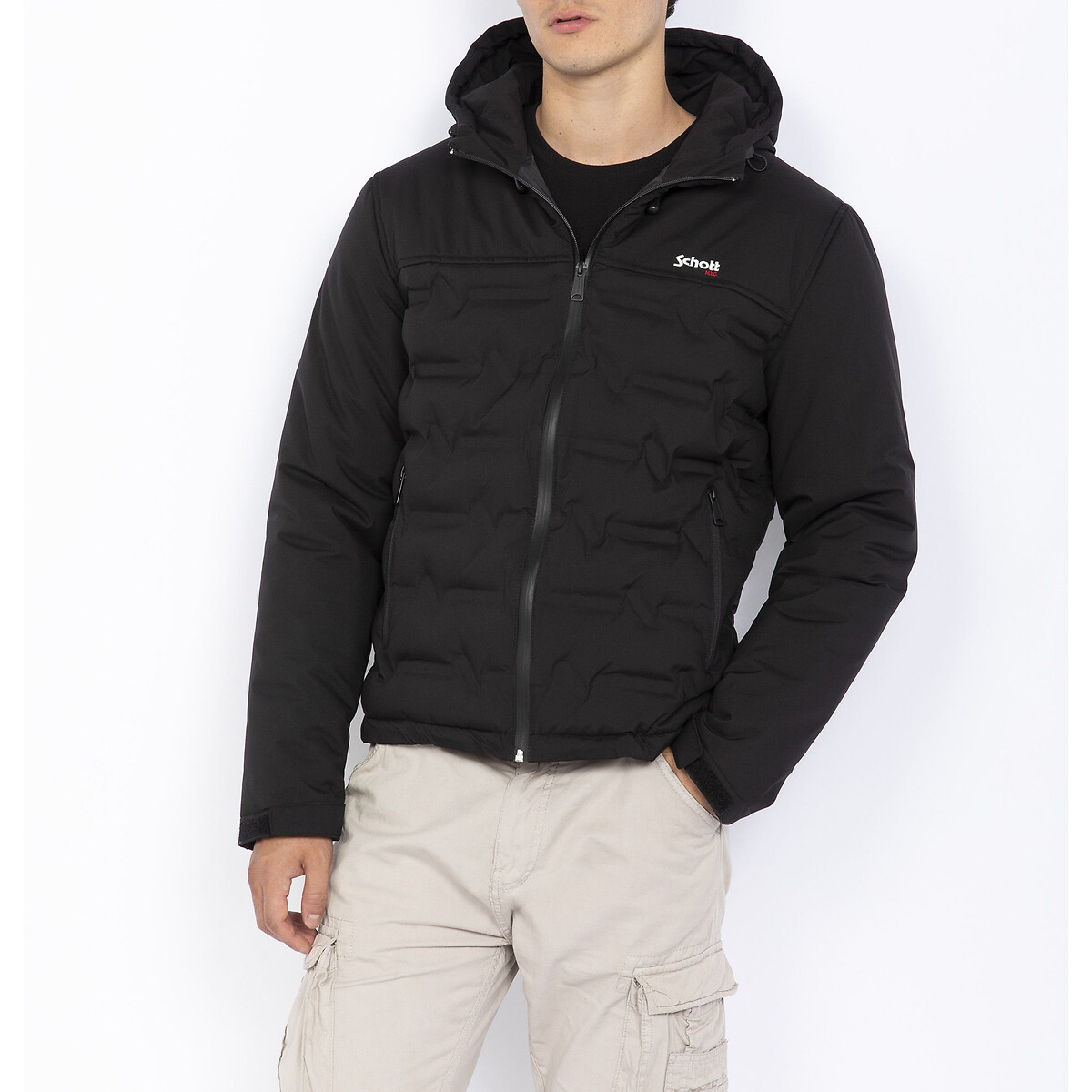 Куртка стеганая короткая с капюшоном зимняя  L черный LaRedoute, размер L