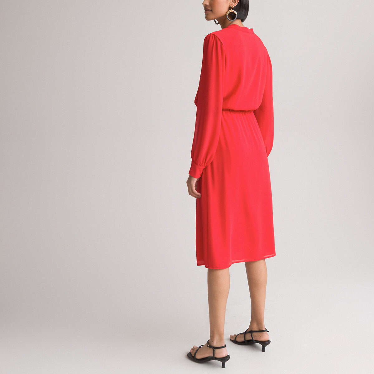 Платье-рубашка LA REDOUTE COLLECTIONS С круглым вырезом и длинными рукавами 58 красный, размер 58 - фото 4