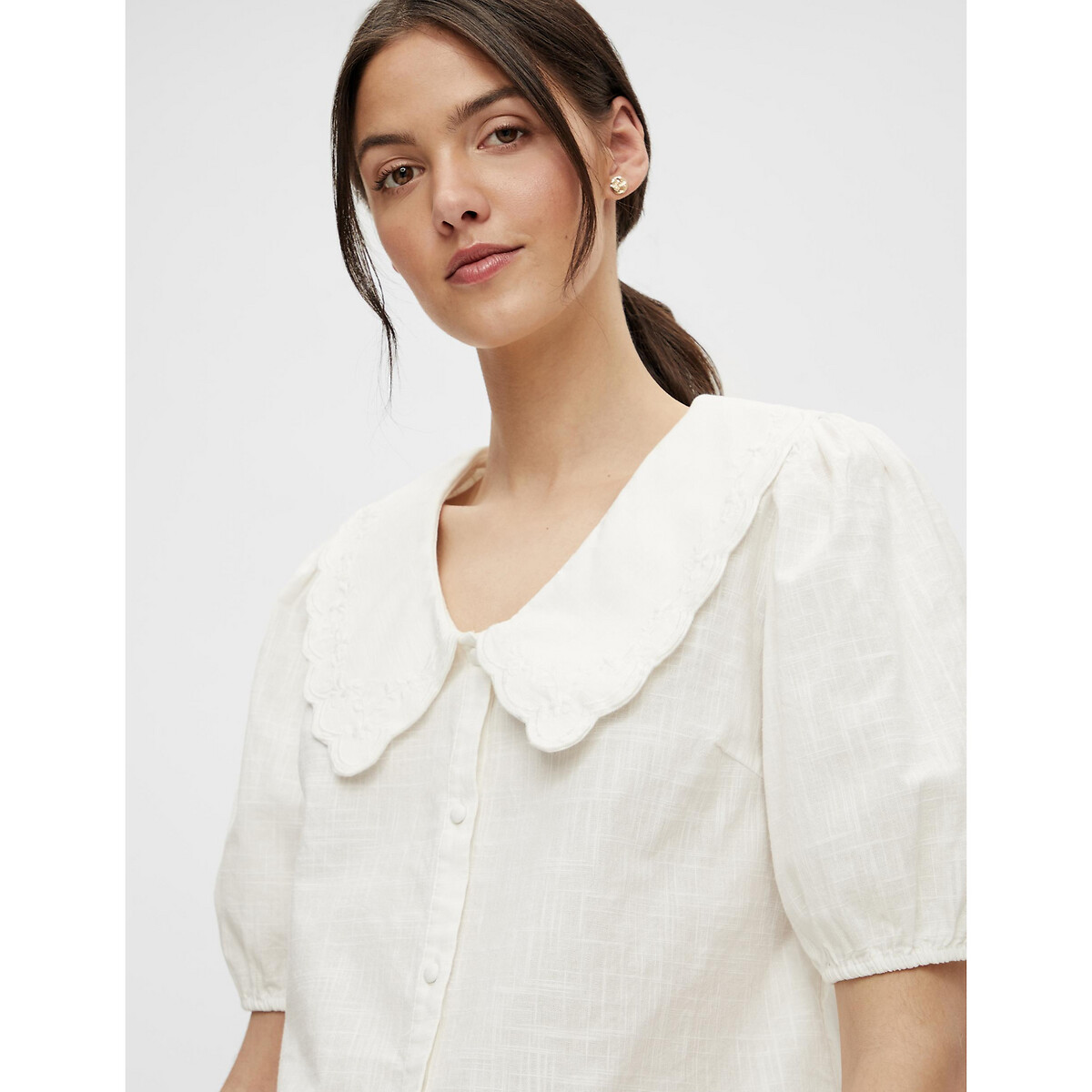 

Блузка LaRedoute, Бежевый, С отложным воротником короткие рукава M бежевый