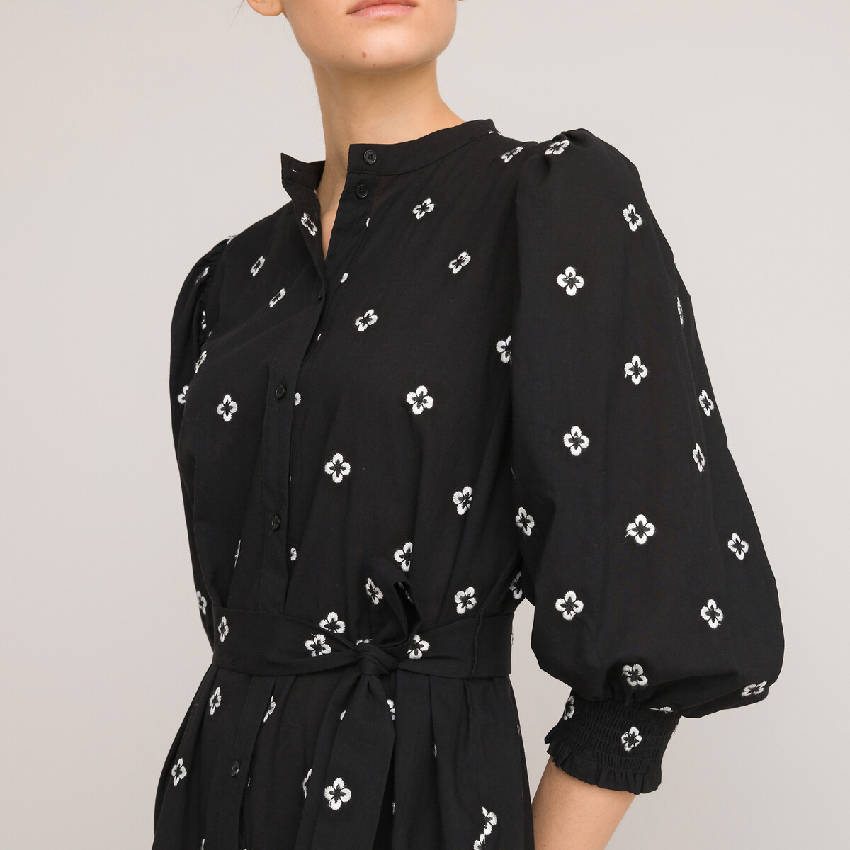 Длинное LA REDOUTE COLLECTIONS Платье с круглым вырезом и рукавами 34 с вышивкой 42 черный, размер 42 - фото 3