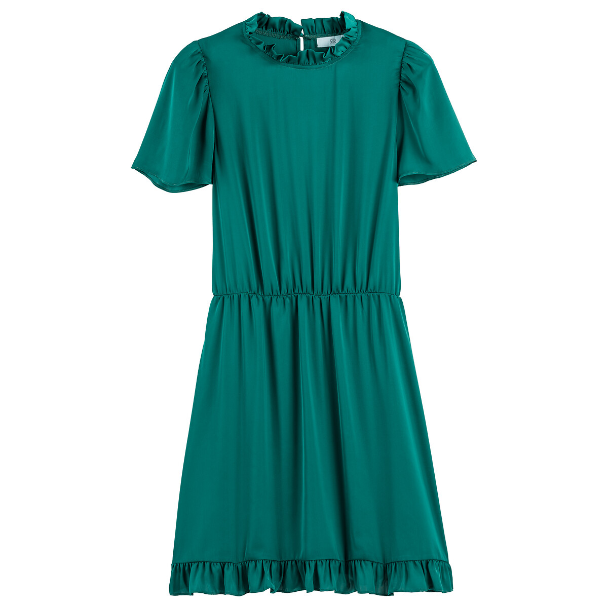 Платье Короткое воротник-стойка с воланом короткие рукава 40 зеленый LaRedoute, размер 40 - фото 5