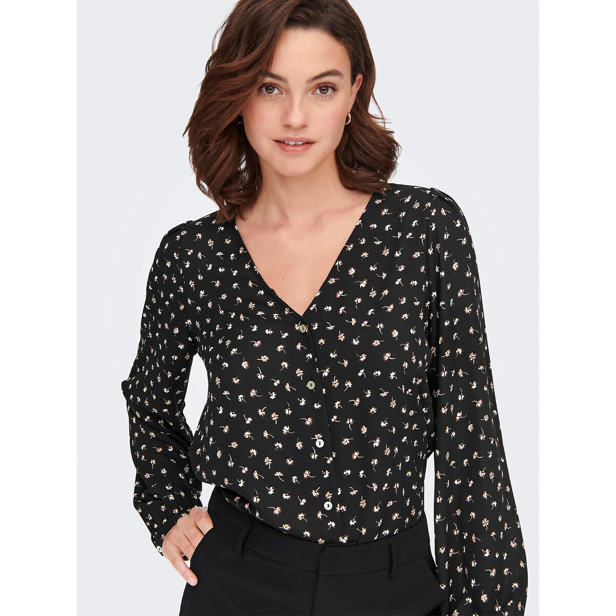 Блузка ONLY Блузка С V-образным вырезом и длинными рукавами L черный, размер L - фото 3