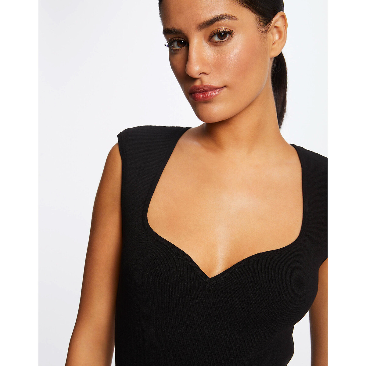 Платье-пуловер Приталенное с вырезом в форме сердца XL черный LaRedoute, размер XL - фото 2