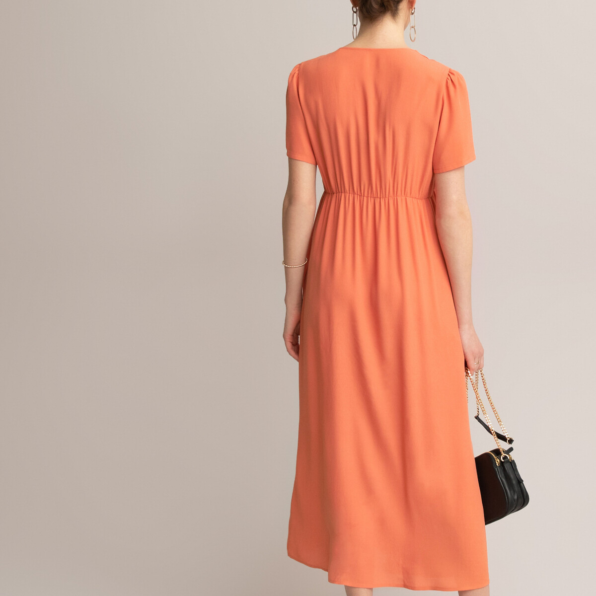 Платье LaRedoute Для периода беременности длинное вырез с короткими рукавами 36 (FR) - 42 (RUS) оранжевый, размер 36 (FR) - 42 (RUS) Для периода беременности длинное вырез с короткими рукавами 36 (FR) - 42 (RUS) оранжевый - фото 4