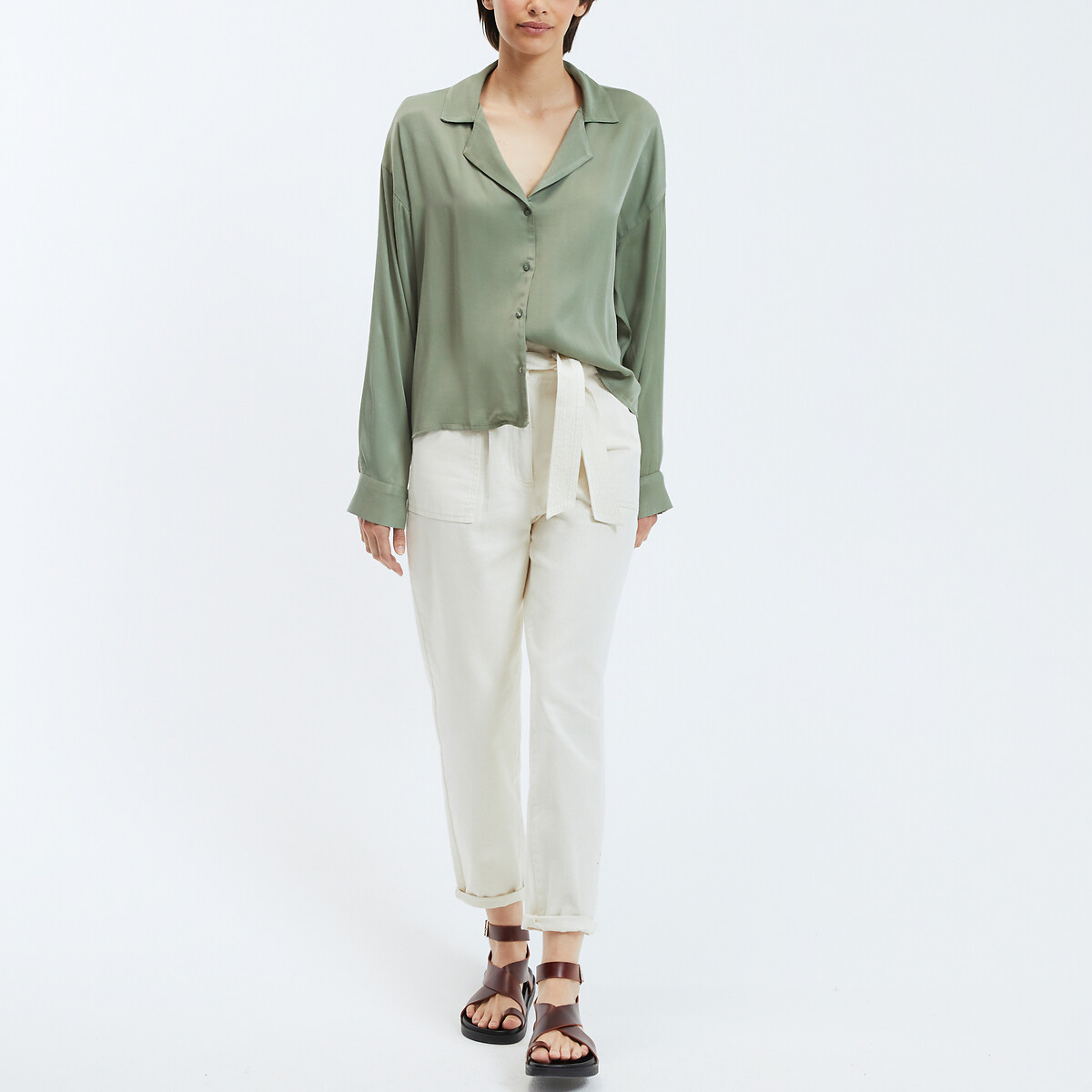 Блузка оверсайз атласная  XL зеленый LaRedoute, размер XL - фото 2