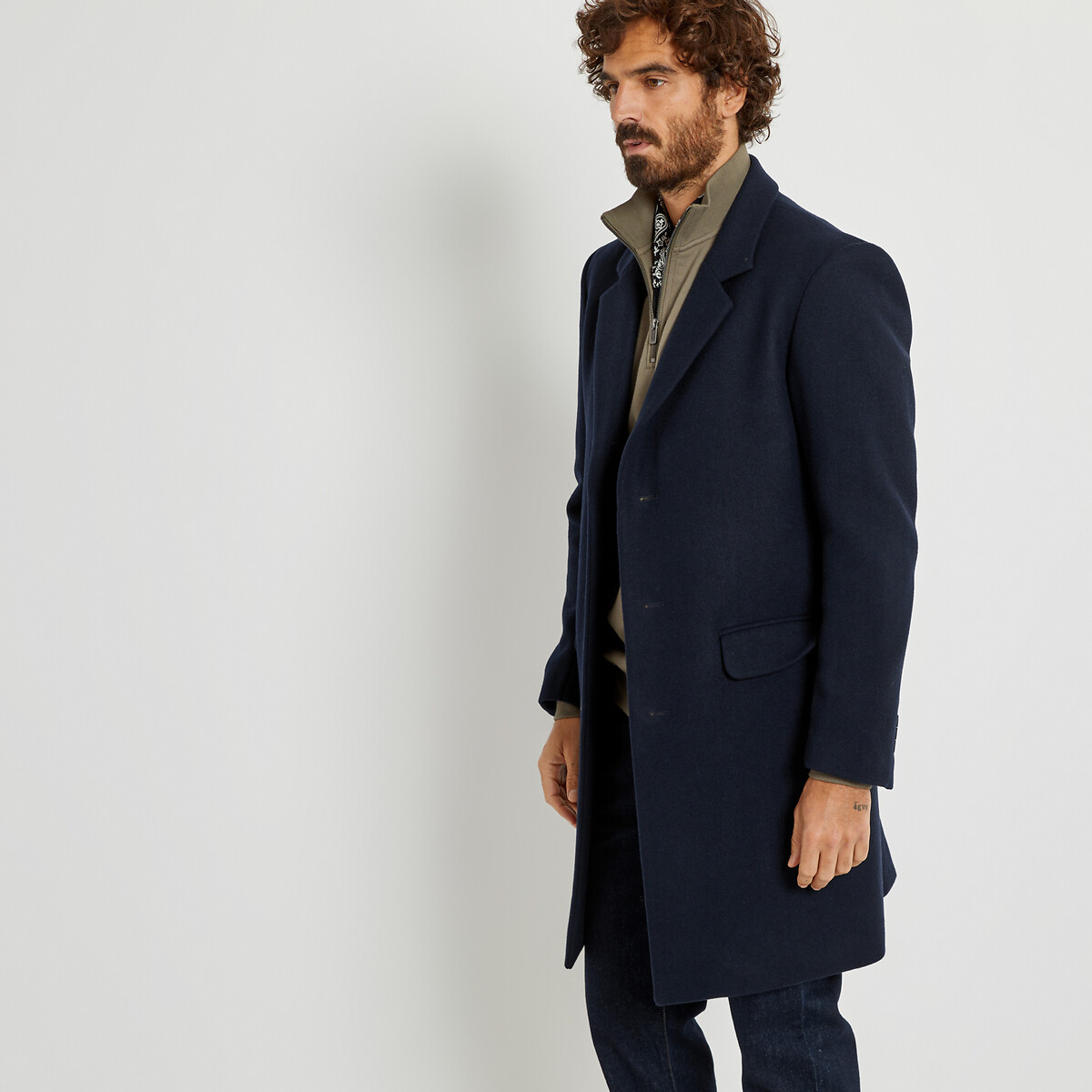 Пальто LaRedoute Средней длины с пиджачным воротником 3XL синий, размер 3XL - фото 1