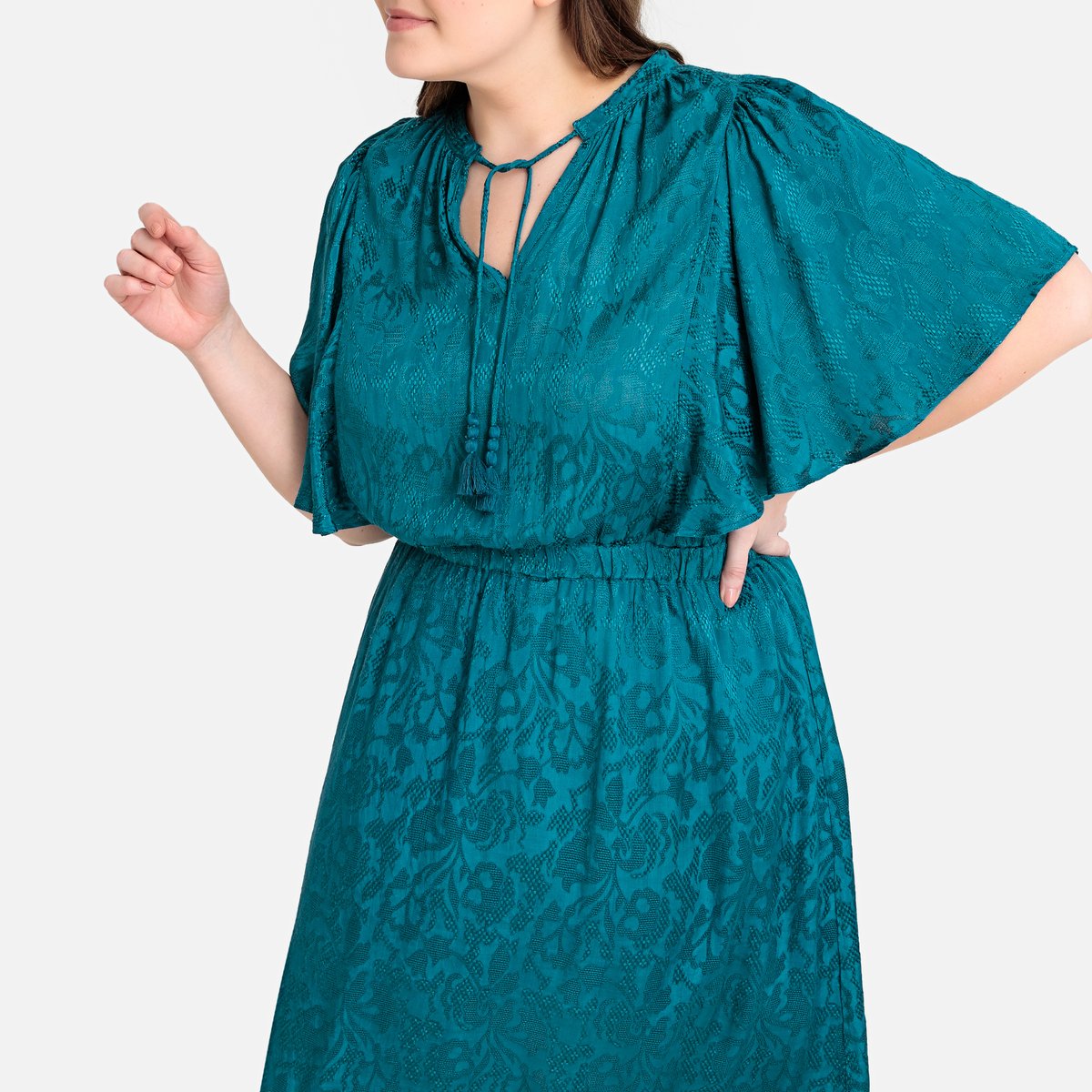 Платье La Redoute Прямое жаккардовое средней длины 46 (FR) - 52 (RUS) синий, размер 46 (FR) - 52 (RUS) Прямое жаккардовое средней длины 46 (FR) - 52 (RUS) синий - фото 3