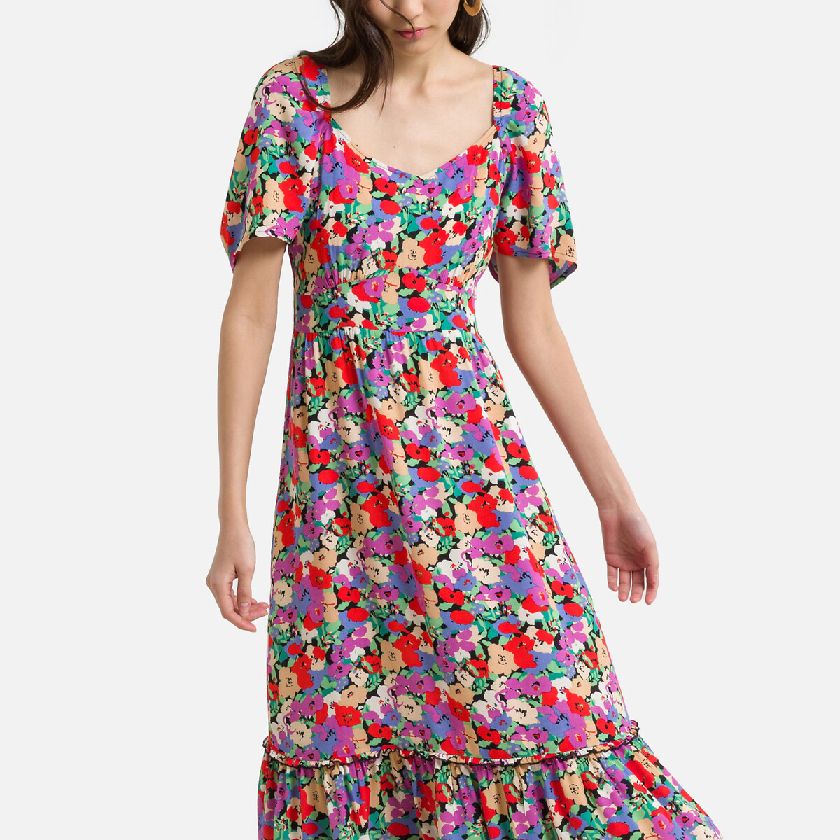 Платье-миди ONLY С цветочным принтом короткие рукава L разноцветный, размер L - фото 2