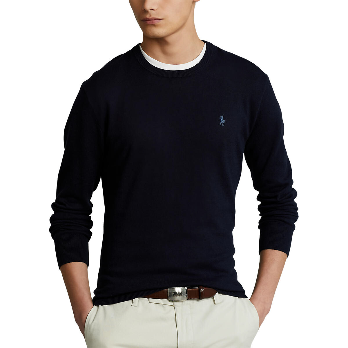 Пуловер С круглым вырезом из хлопка и кашемира XL синий