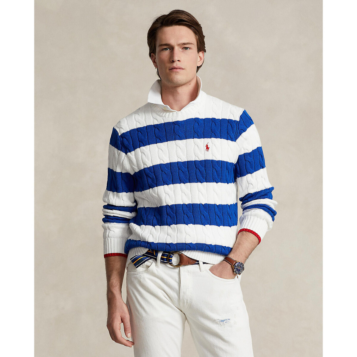 Пуловер-тельняшка из витого трикотажа L синий пуловер joyce из витого трикотажа верх с начесом xl бежевый