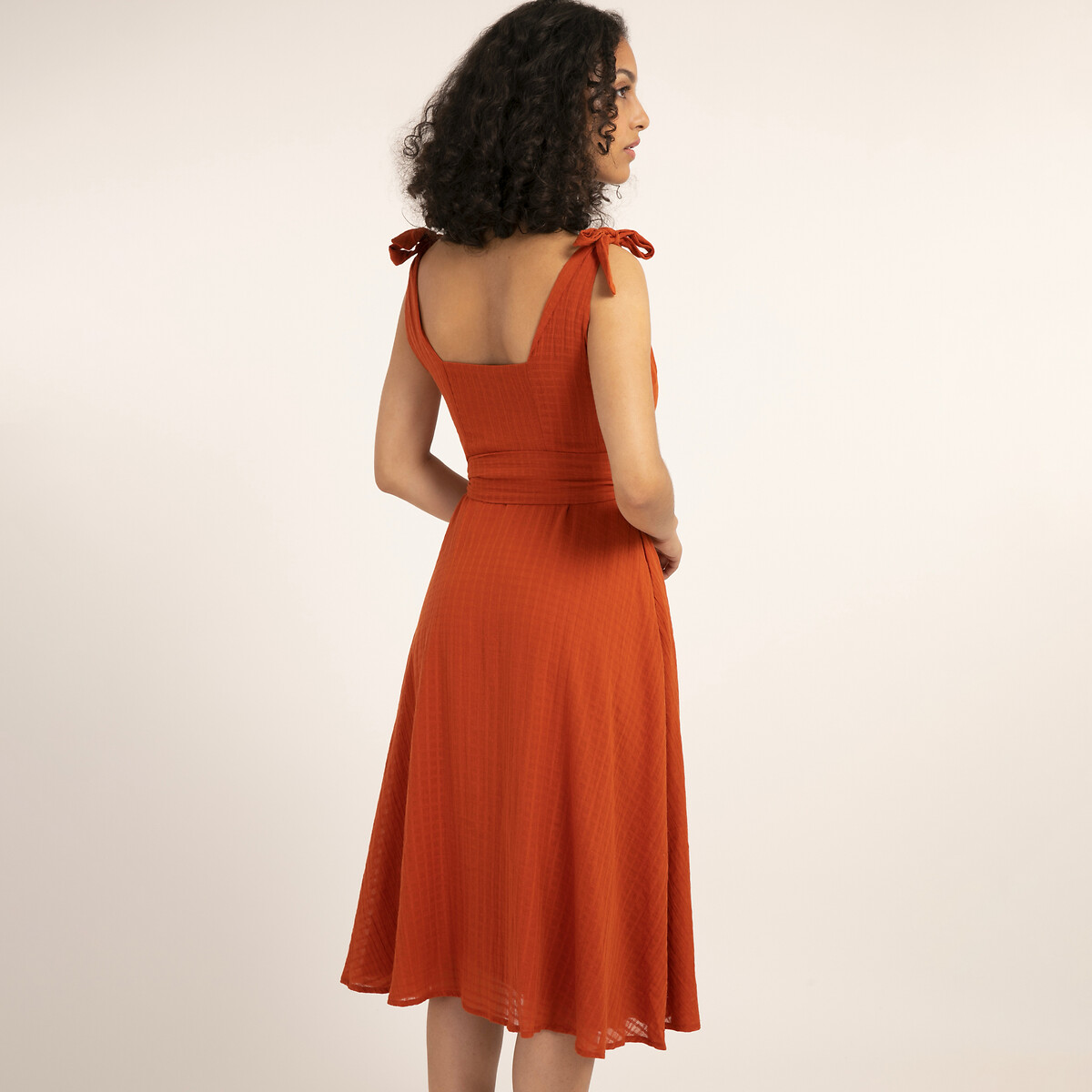 Платье LaRedoute Расклешенное миди без рукавов ALCATHEA XS каштановый, размер XS - фото 2