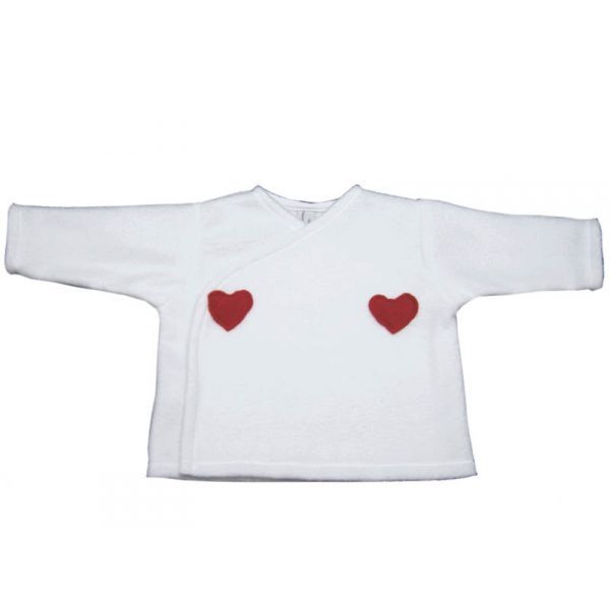 Brassière bébé blanc polaire, coeurs en rouge