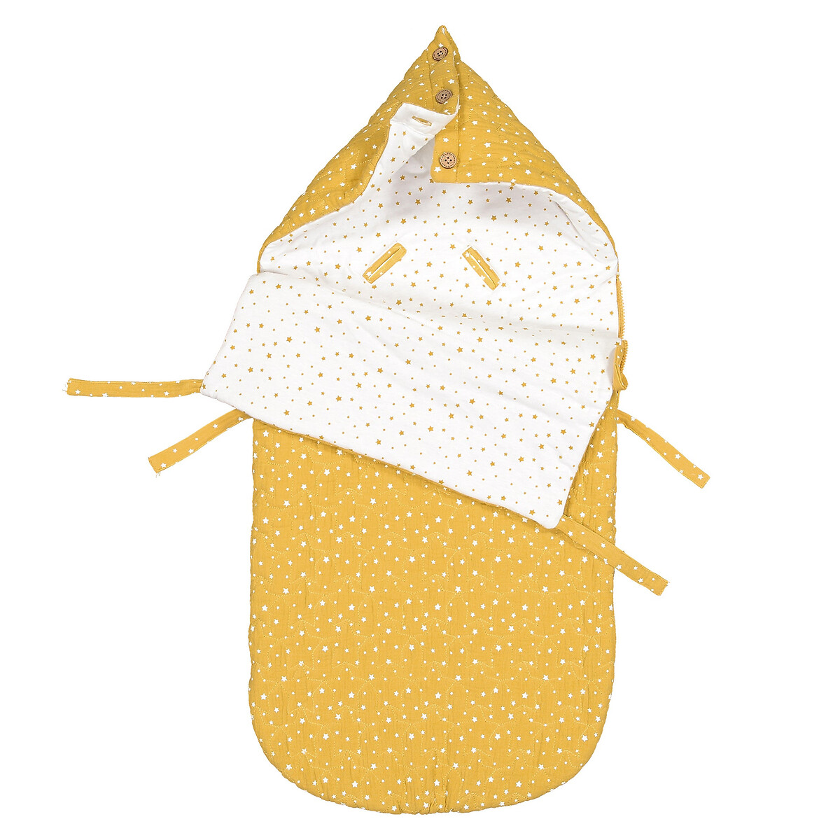 Конверт La Redoute Для новорожденного с капюшоном с рисунком из газовой хлопчатобумажной ткани единый размер желтый - фото 2