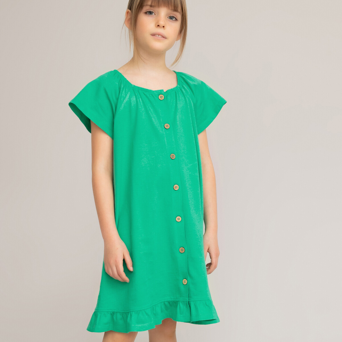 Платье LaRedoute С квадратным вырезом и короткими рукавами 3-12 лет 3 года - 94 см зеленый, размер 3 года - 94 см