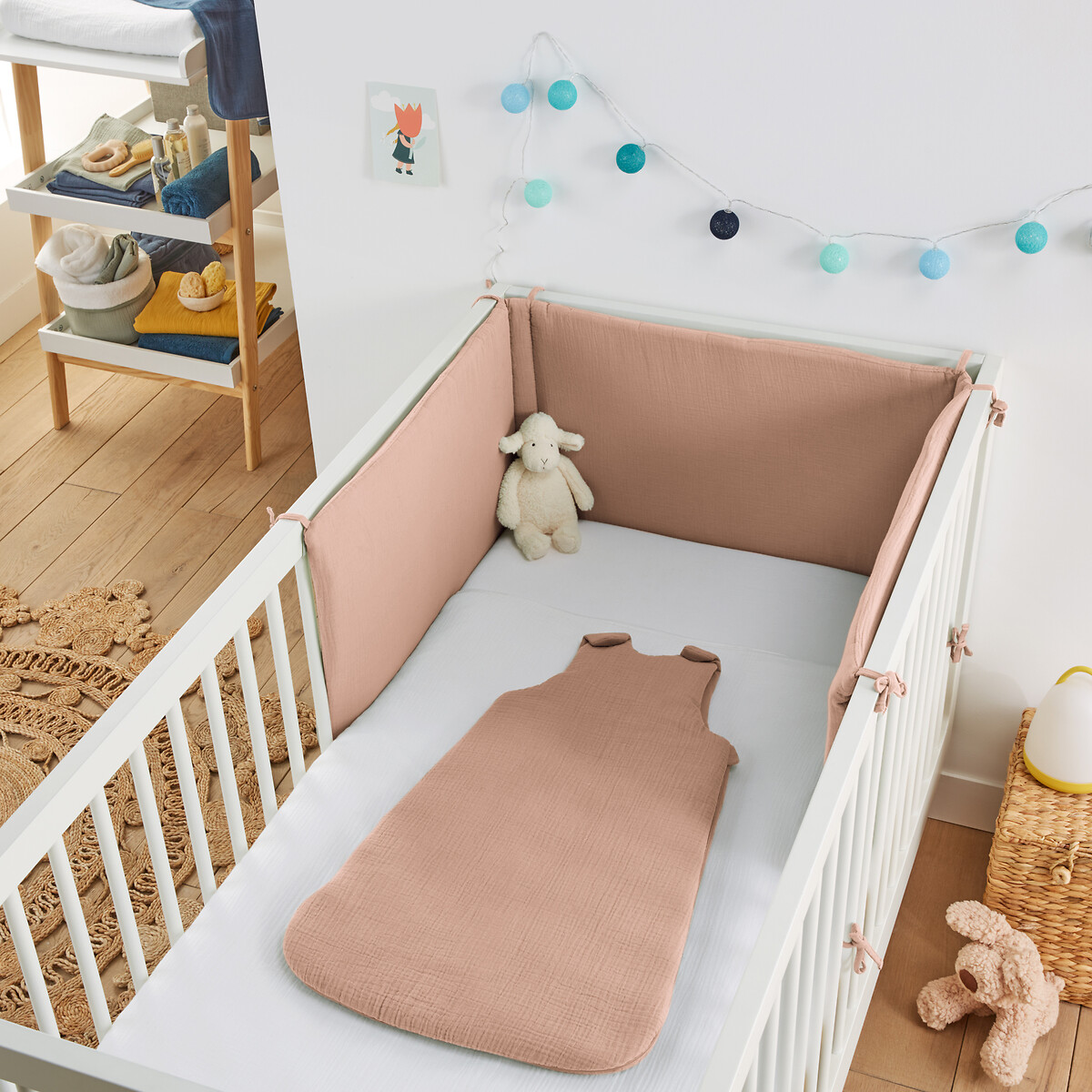 Бампер LA REDOUTE INTERIEURS Бампер Для детской кроватки из хлопчатобумажной газовой ткани Kumla 180 x 40 см розовый, размер 180 x 40 см - фото 1