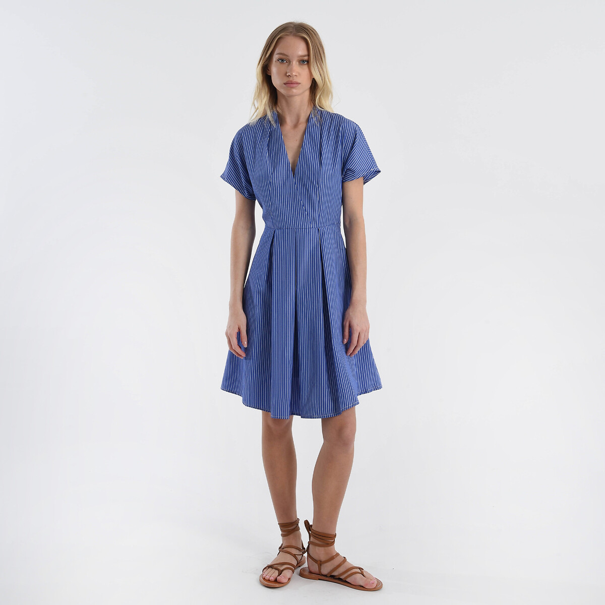 Платье В полоску расклешенное V-образный вырез S синий