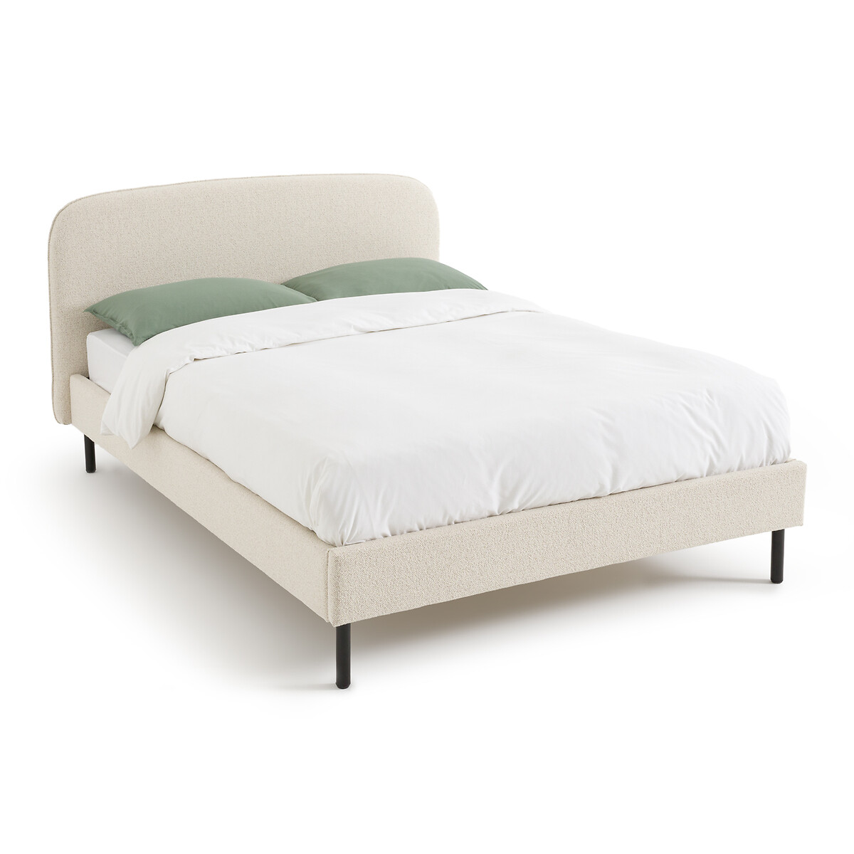 Кровать с обивкой из ткани букле с кроватным основанием Conto  140 x 190 см бежевый LaRedoute, размер 140 x 190 см - фото 1