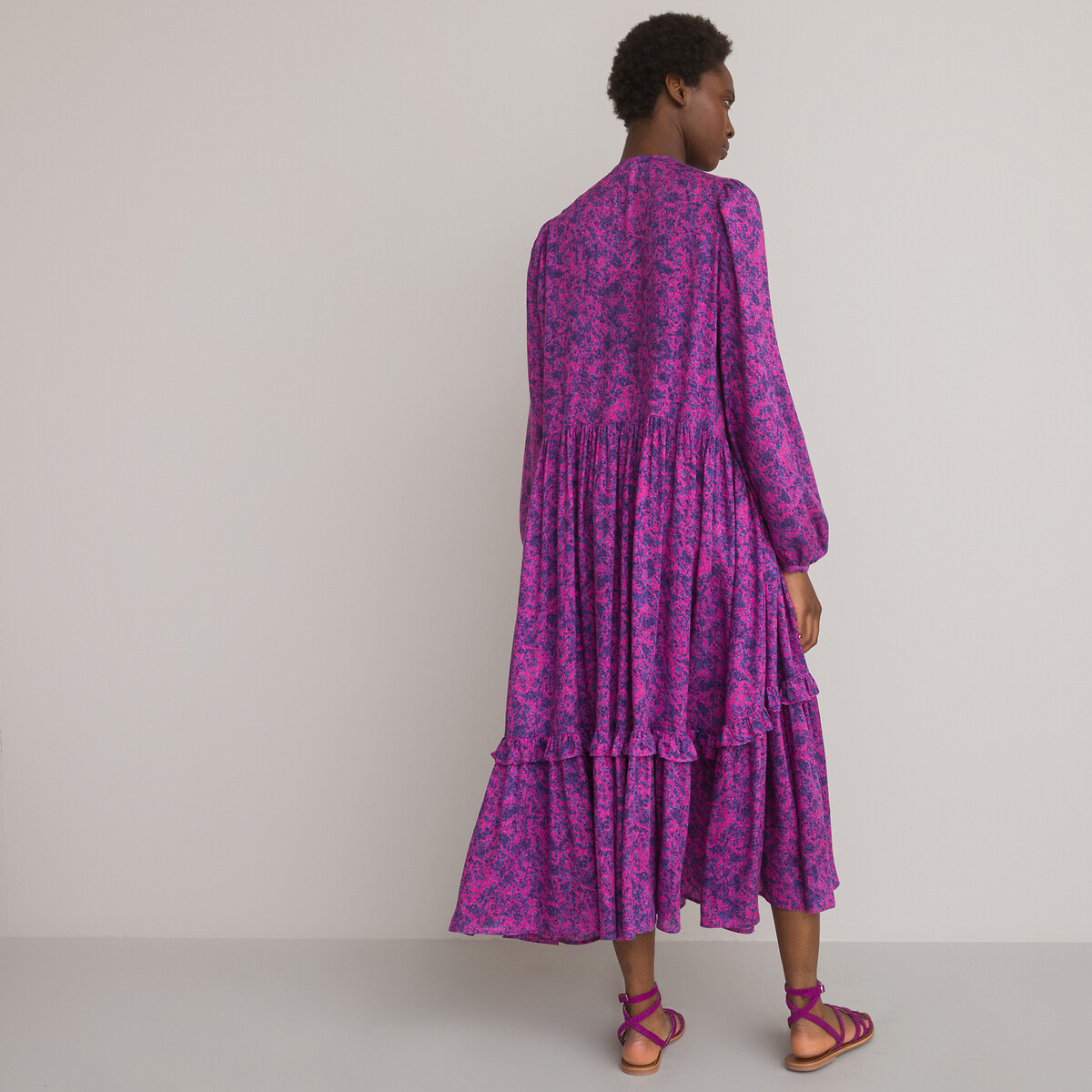 Платье Длинное круглый вырез длинные рукава с напуском 48 разноцветный LaRedoute, размер 48 - фото 4