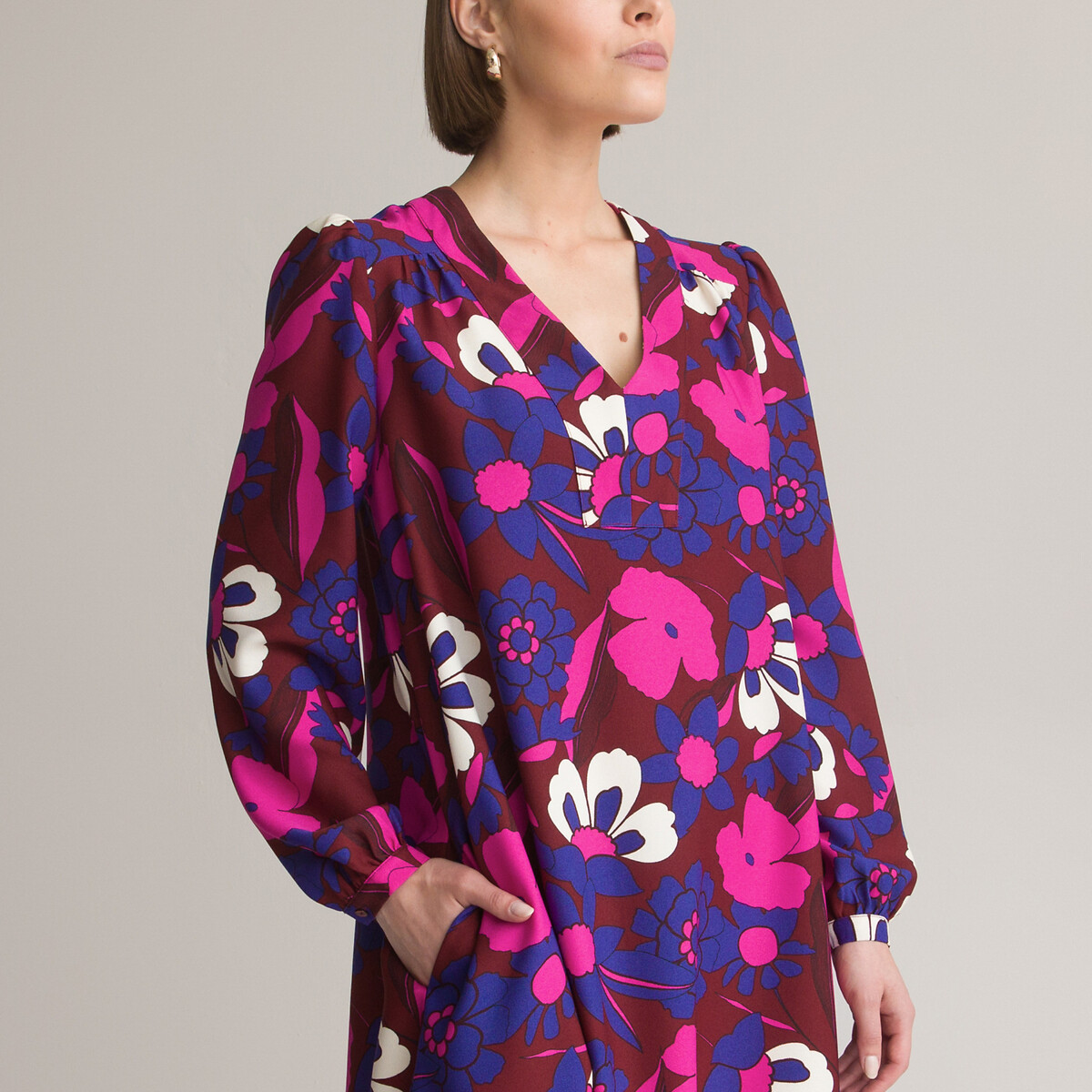 Платье Прямое средней длины с цветочным принтом 44 фиолетовый LaRedoute, размер 44 - фото 2