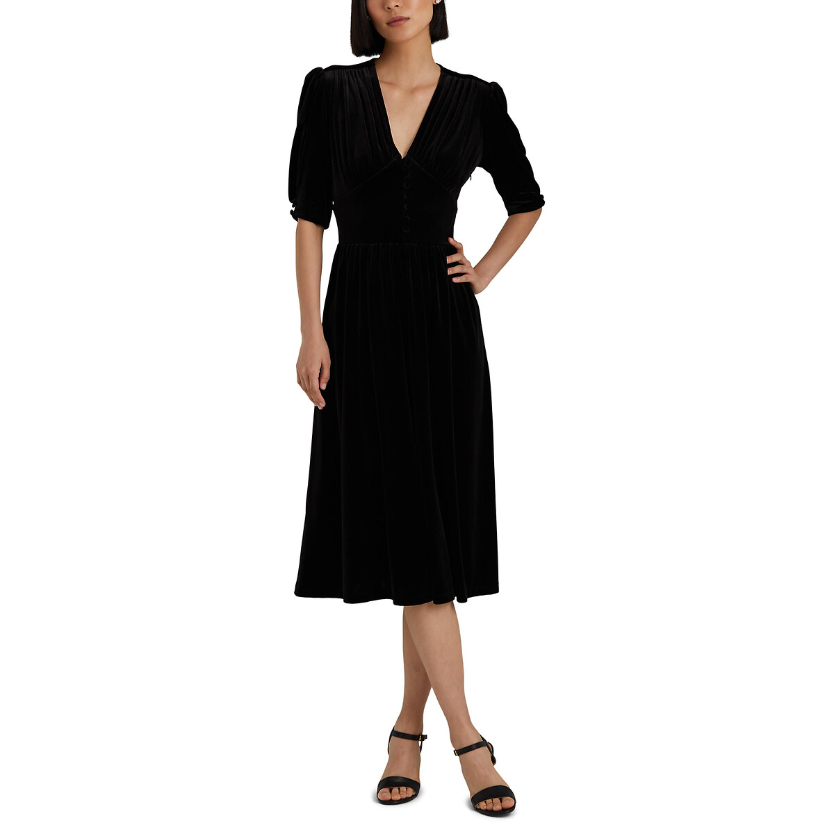 Платье-миди расклешенное с короткими рукавами  XL черный LaRedoute, размер XL - фото 1