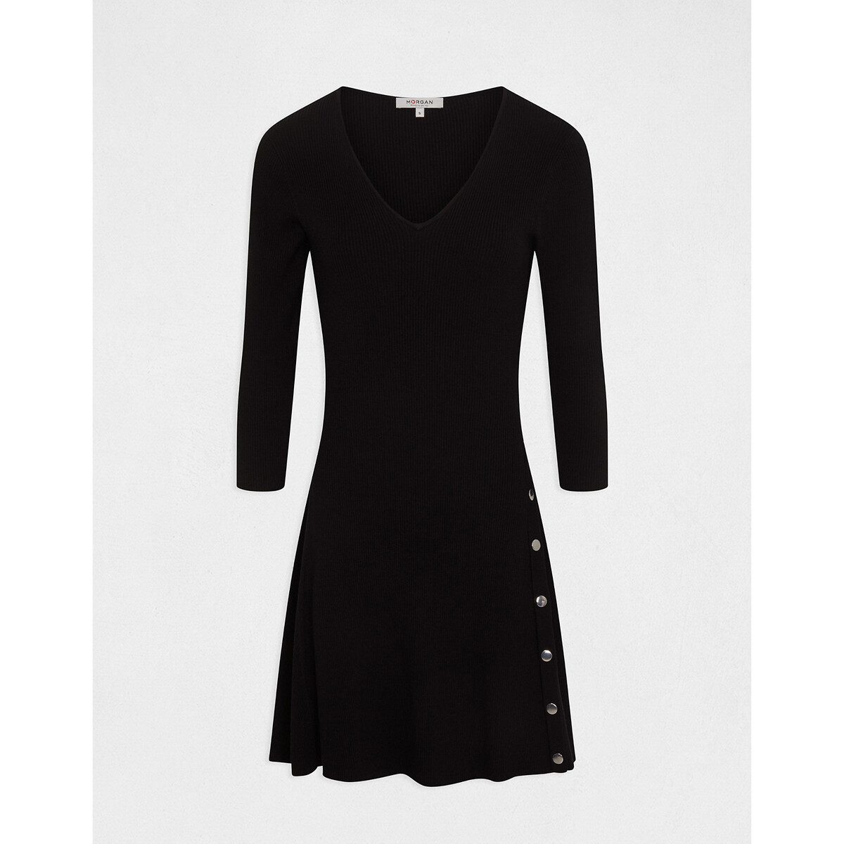 Платье-пуловер В форме трапеции вставки с пуговицами XS черный LaRedoute, размер XS - фото 5