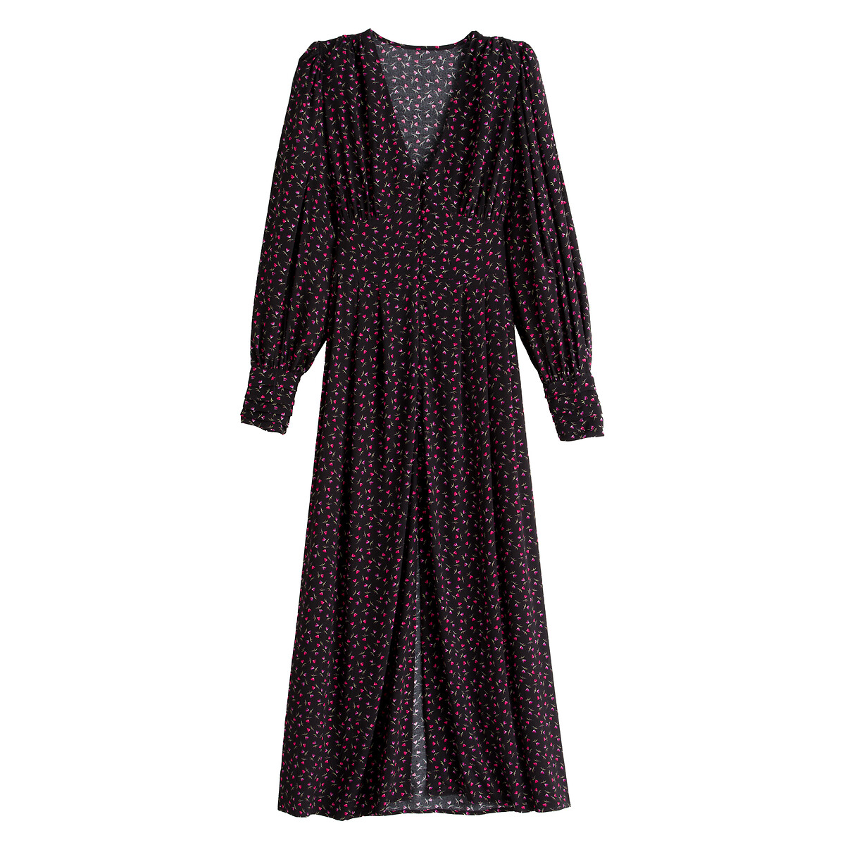 Платье LaRedoute Длинное V-образный вырез цветочный принт 40 черный, размер 40 - фото 5