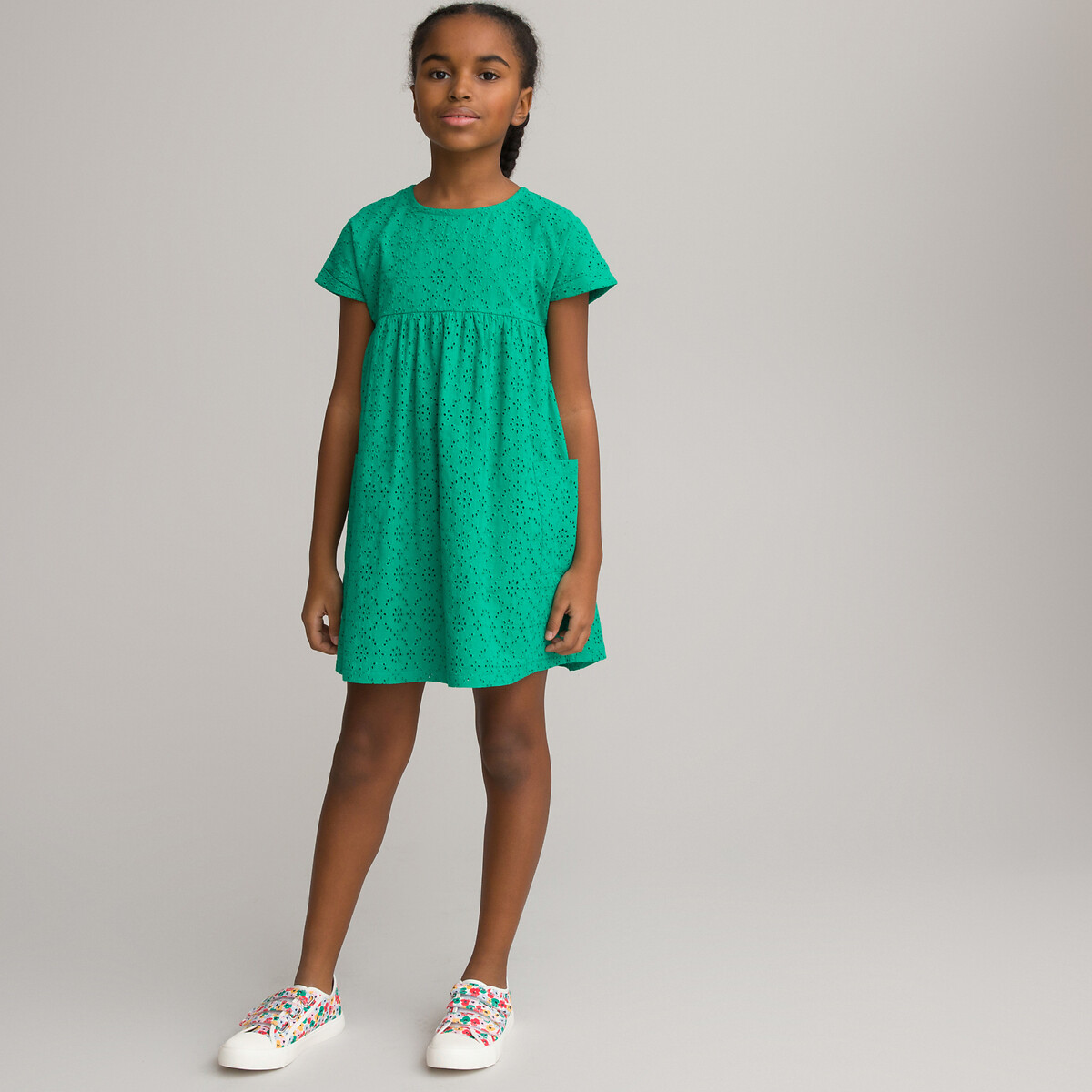 Платье С короткими рукавами и английской вышивкой 8 лет - 126 см зеленый LaRedoute, размер 8 лет - 126 см