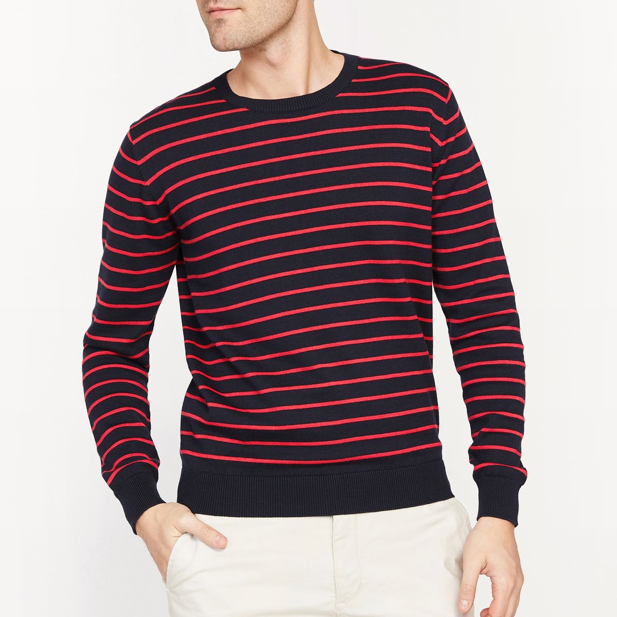 Pull rayé col rond pur coton