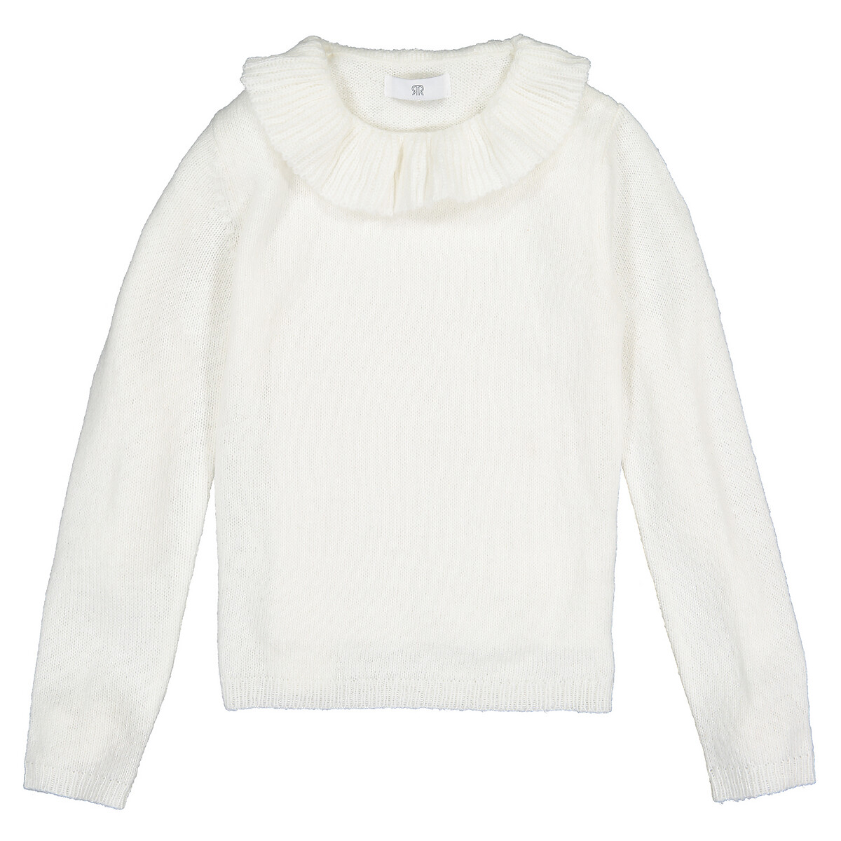 Пуловер La Redoute С круглым вырезом с воланами из тонкого трикотажа  4 года - 102 см бежевый, размер 4 года - 102 см - фото 2