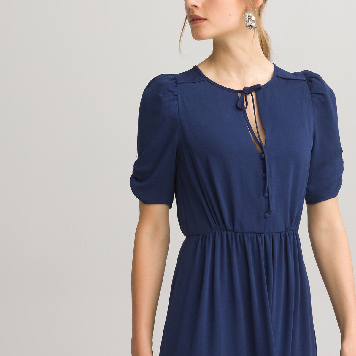 Платье LaRedoute С V-образным вырезом и короткими рукавами 44 синий, размер 44 - фото 1