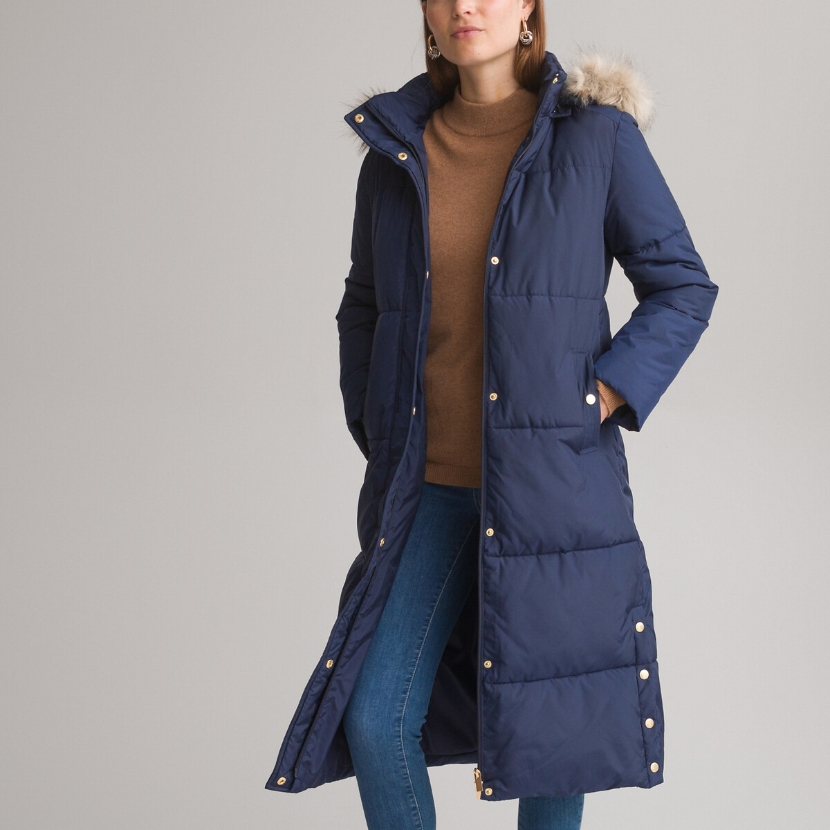 Куртка стеганая длинная застежка на молнию зимняя модель 36 (FR) - 42 (RUS) синий куртка стеганая средней длины застежка на молнию зимняя модель 40 fr 46 rus красный