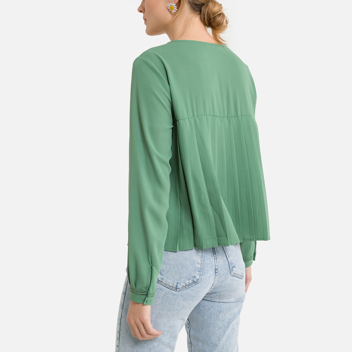 Блузка ONLY Короткая с пуговицами и v-образным вырезом M зеленый, размер M - фото 4
