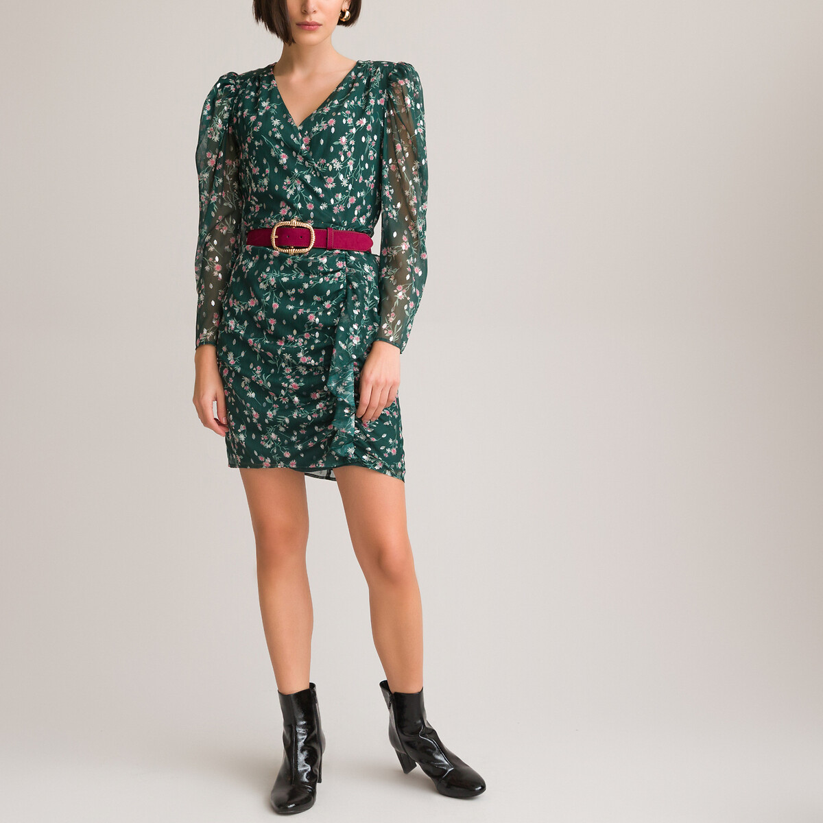Платье LA REDOUTE COLLECTIONS Короткое с эффектом запаха 42 зеленый, размер 42 - фото 2