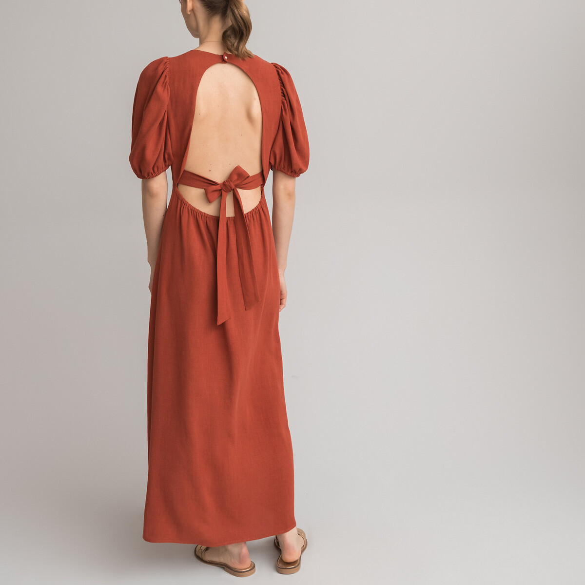 Платье LA REDOUTE COLLECTIONS Длинное расклешенное с V-образным вырезом декольте на спинке 46 каштановый, размер 46 - фото 4
