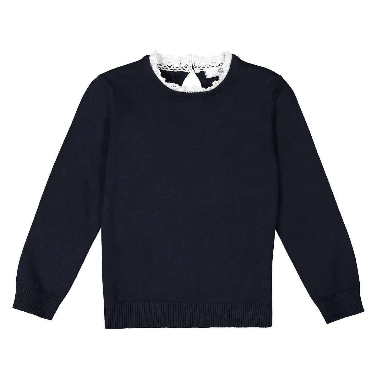 Пуловер LaRedoute С эффектом 2 в 1 воротник связан крючком 3-12 лет 12 лет -150 см синий, размер 12 лет -150 см - фото 2
