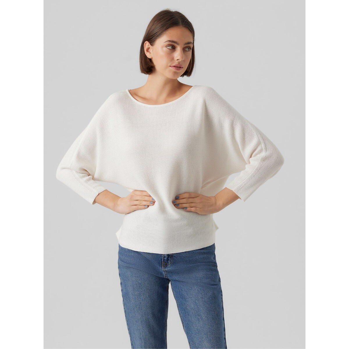 Пуловер из рифленого трикотажа M белый пуловер с v образным вырезом из рифленого трикотажа m бежевый